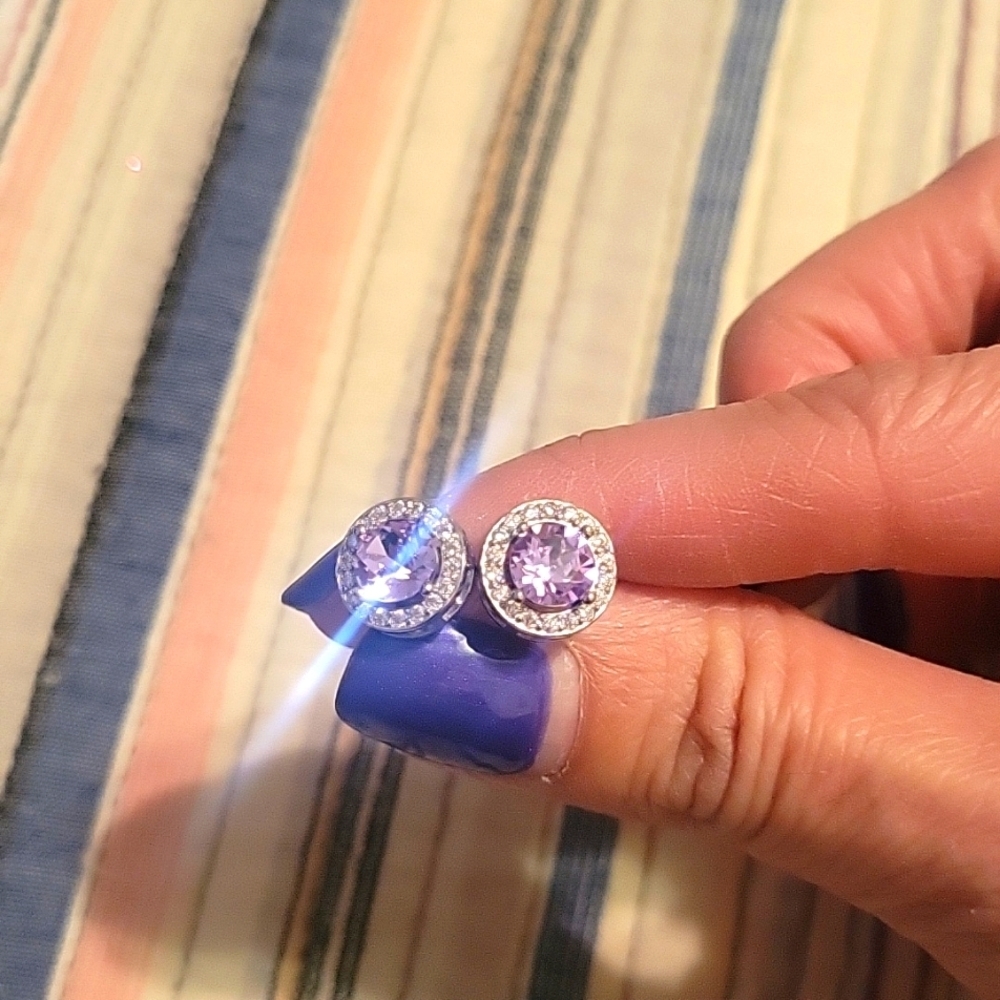 Sterling Silver Stud Earrings with Amethyst Stone Accent NWOT.